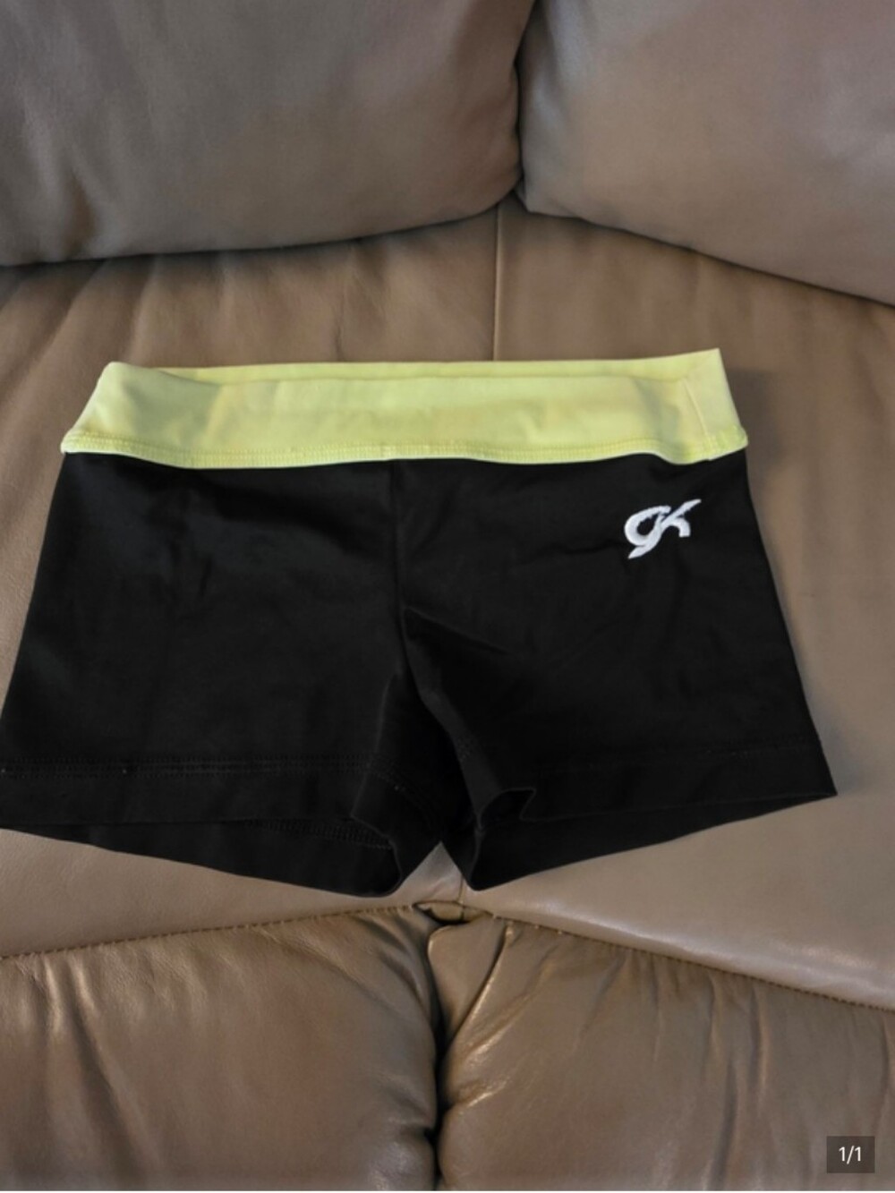 Black and Neon Yellow Girls Gymnastic Shorts
